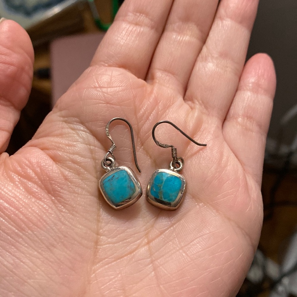 Genuine Turquoise 925 sterling silver Dangle earrings